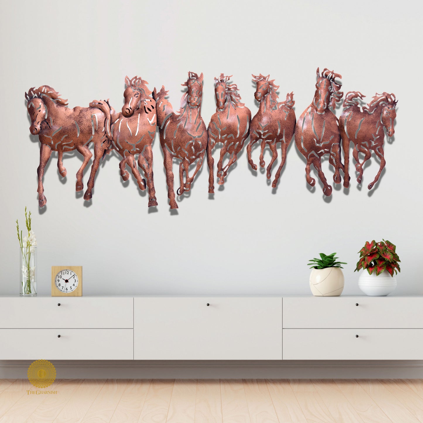 Running horses herd wall art by TheGarnish, featuring a dynamic horse herd scene in a stylish wall decor design.