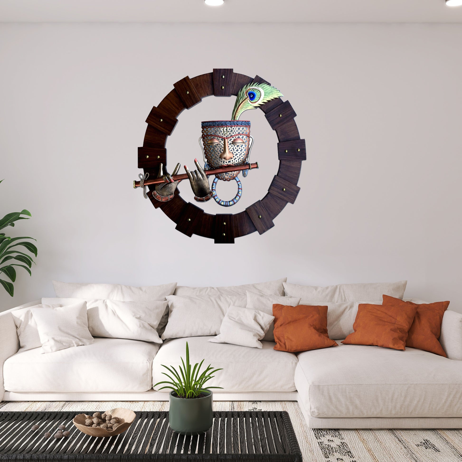 Rustic Krishna wall art by TheGharnish, 24x24 inches, featuring detailed traditional Indian deity artwork for wall decoration.