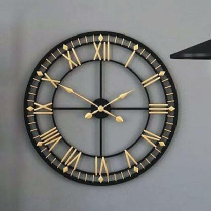 Roman black and gold modern aesthetic wall clock by TheGharnish showing a sleek round design with minimalist Roman numerals and gold accents.