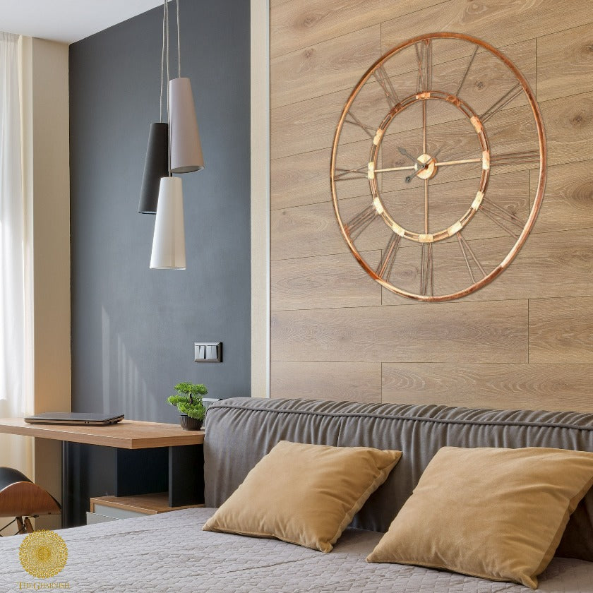 Copper Roman Ring Metallic Wall Clock - The Gharnish - A Unit of Satkala Creations