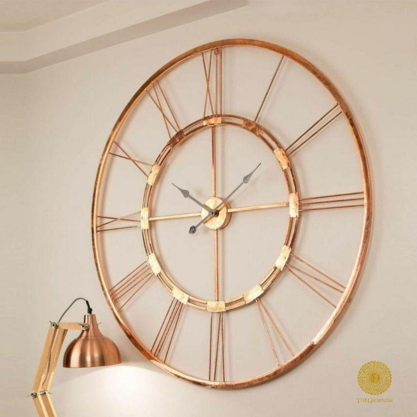 Copper Roman Ring Metallic Wall Clock - The Gharnish - A Unit of Satkala Creations