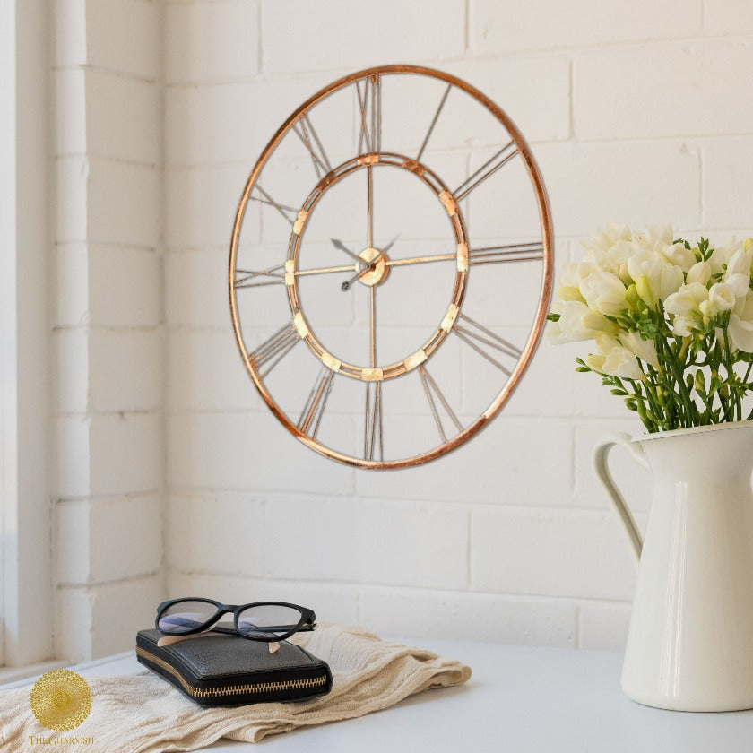 Copper Roman Ring Metallic Wall Clock - The Gharnish - A Unit of Satkala Creations