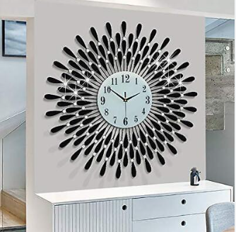 Black Diamonds metallic wall clock by TheGharnish, 24x24 inches, featuring a modern, geometric design with a sleek metallic finish.
