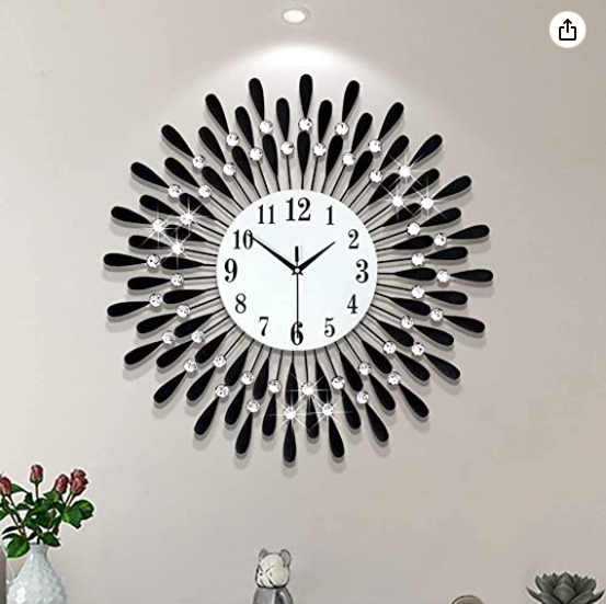 Black metallic Diamonds wall clock by TheGharnish, 24x24 inches, featuring a modern design with diamond-shaped accents.