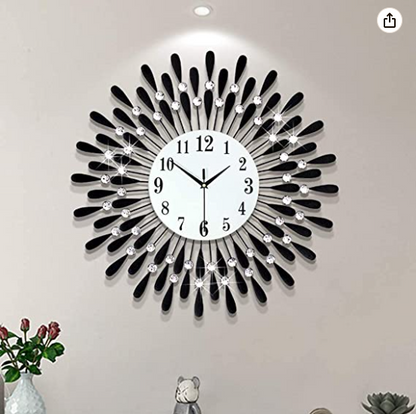 Black metallic Diamonds wall clock by TheGharnish, 24x24 inches, featuring a modern design with diamond-shaped accents.