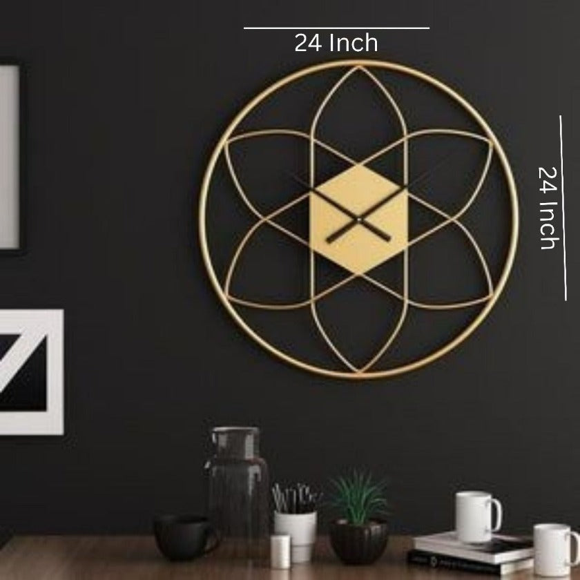 Golden Ring Flower Wall Clock ( Dia 24 Inches ) - The Gharnish - A Unit of Satkala Creations