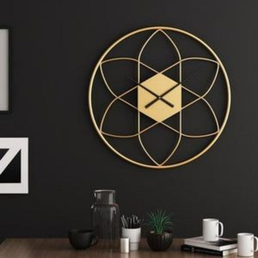 Golden Ring Flower Wall Clock ( Dia 24 Inches ) - The Gharnish - A Unit of Satkala Creations