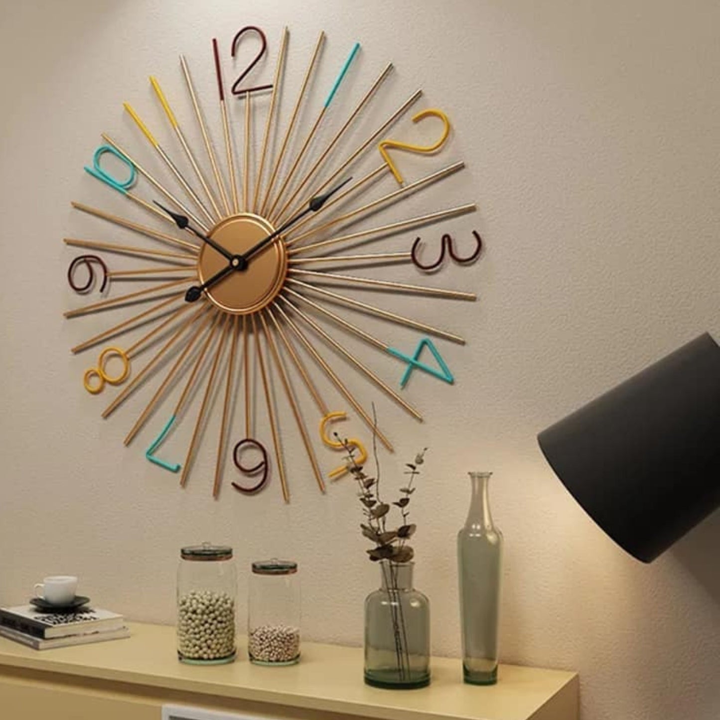 TheGharnish 24-inch round Number Sticks Wall Clock with bold black numbers on a white face, modern wall clock design.
