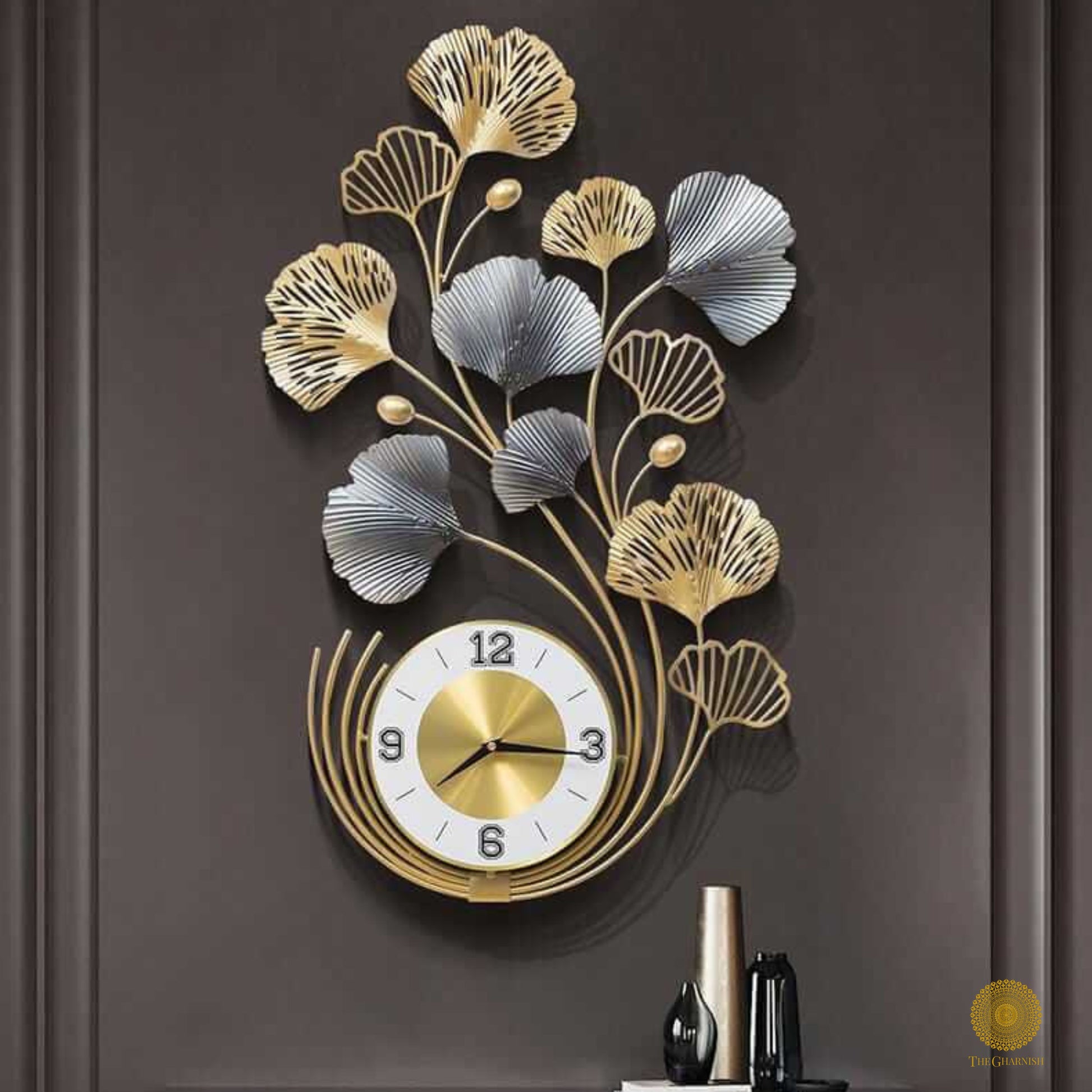 Waving Flower Wall Clock by TheGharnish, 30x17 inches, featuring a floral design and modern wall clock style.