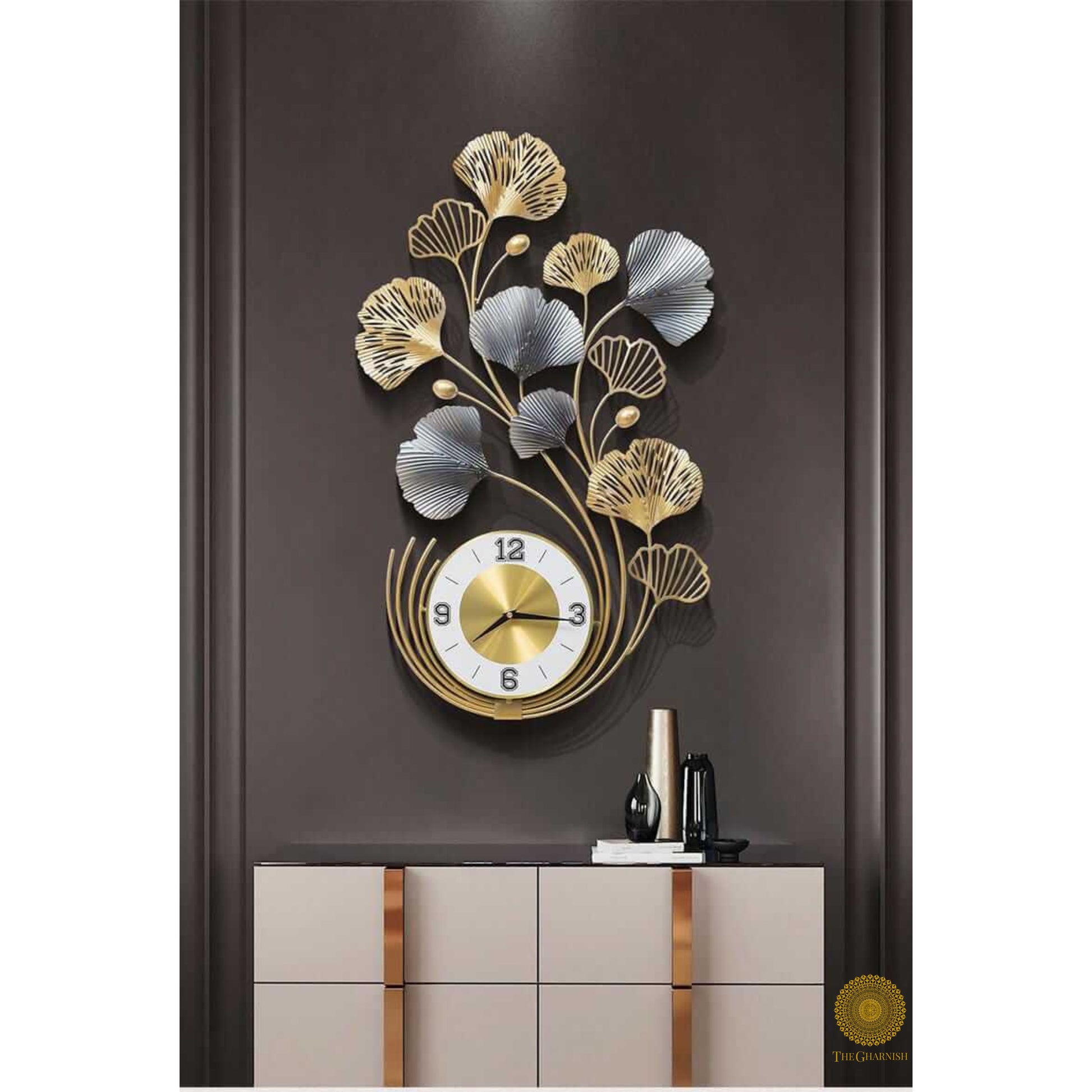 Waving Flower Wall Clock by TheGharnish, 30x17 inches, featuring a colorful floral design on a decorative wall clock.