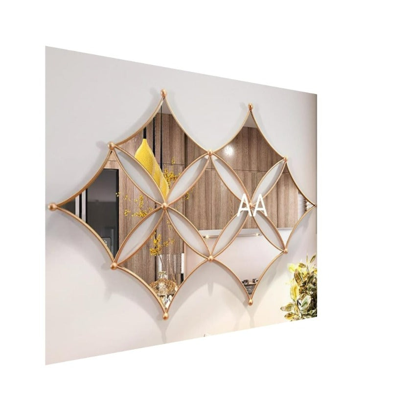 Curved rhombus metallic wall mirror by TheGharnish, 36 x 22 inches, with a modern geometric design for stylish wall decor.