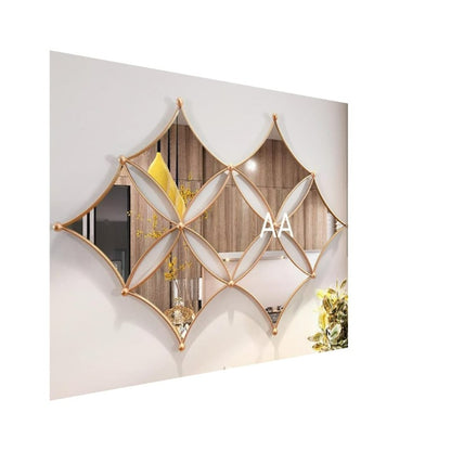 Curved rhombus metallic wall mirror by TheGharnish, 36 x 22 inches, with a modern geometric design for stylish wall decor.